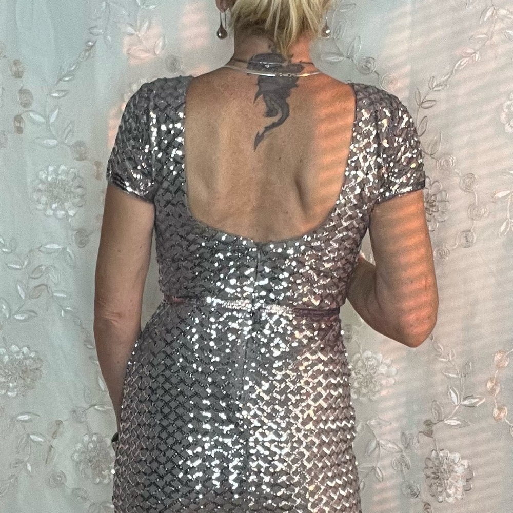 Sleek Rose Gold SZ 6 Aqua, Sequined Formal Gown. - Picture 8 of 16